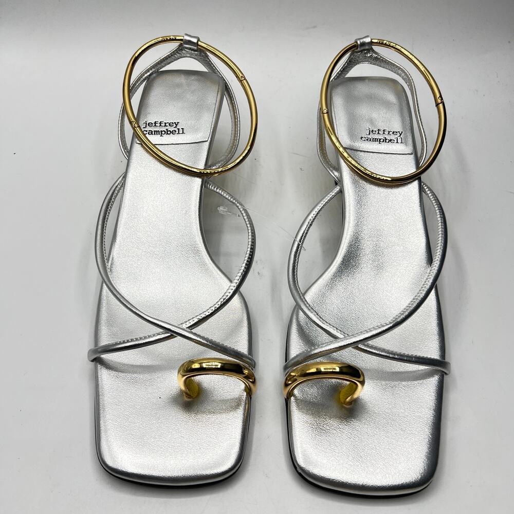 Jeffrey Campbell Silver Metallic Sandals with Gold Accents